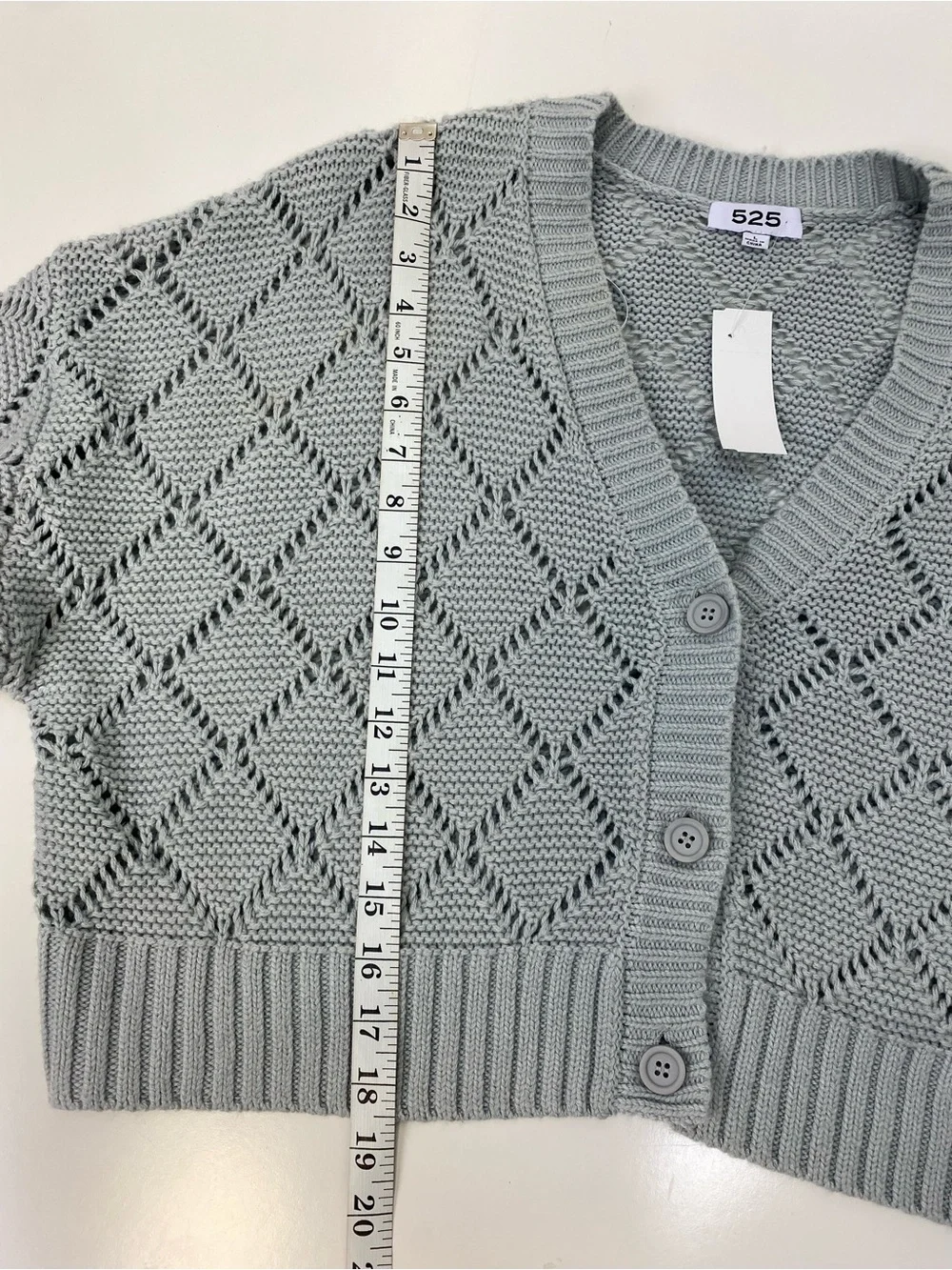 525 America Open-Knit Cropped Cardigan in Light Gray